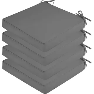 SK Studio 4er Set Stuhlkissen Outdoor wasserdicht Polsterauflage Stuhlauflage Kissen Sitzkissen Bezug abnehmbar mit Eckbändern Grau, 50x50x5cm