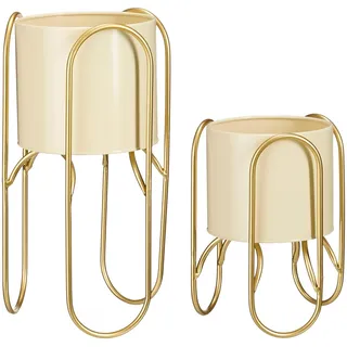 MICA Decorations Donau Übertopf auf Fuß, Metall, H45 x Ø23 cm, Hellgelb, goldfarben, 2 Stück