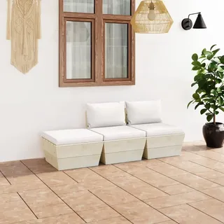 2025 Moderne Gartenmöbel Set Balkonmöbel-Set 3-tlg. Garten-Sofagarnitur aus Paletten mit Kissen Fichtenholz - Gartenmöbelgarnituren,Design 8652569 6pallet - Creme