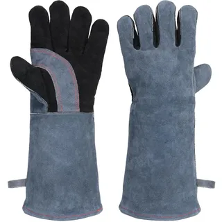 AMFUN 40CM Grillhandschuhe, Hitzebeständiger Leder Grillhandschuhe, Ofenhandschuhe Mit Wärmeisolierung rutschfeste Und Schneidfeste Protektoren Für Kochen, Backen & Grillen