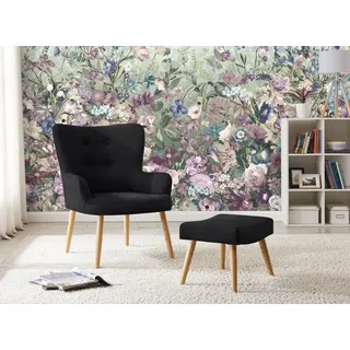 OTTO home Sessel "Levent, Ohrensessel mit Hocker," in unterschiedlichen Bezugsqualitäten, Sitzhöhe 40 cm, schwarz
