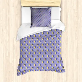 ABAKUHAUS Mond Mantele, Kinder-Nachthimmel Cartoon, Milbensicher Allergiker geeignet mit Kissenbezügen, 135 cm x 200 cm - 80 x 80 cm, Lavendel und Gelb - Gelb