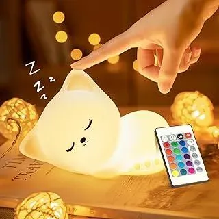 Nachtlicht Kinder Nachtlicht Baby, 16 Farben+Fernsteuerung+Stilllicht Dimmbar Nachttischlampe Kinder,USB Wiederaufladbar Baby Nachtlicht Dimmbar Katzen Deko, Nachtlicht Mädchen Nachtlampe Kinderzimmer