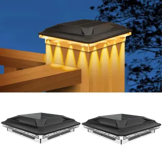 SenluKit 2 Stück Solar Pfostenleuchte, Verbesserte 3 Modi 16 LED Pfostenkappe Solar, Wasserfest Solarlampe für 9x9 10x10 cm Holz/Vinyl Pfosten Garten Terrasse Zaun(Warmweiß Kaltweiß Neutralweiß)