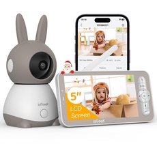 ieGeek Babyphone mit Kamera 2K/3MP, 5 Zoll WLAN Video babyfone PTZ 355°, IR-Nachtsicht, Automatische Verfolgung, Weinen/Bewegungs/Geräuscherkennung, Temperaturanzeige, unterstützt Mobile App Steuerung