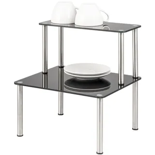 bremermann Glas-Regal, Küchenregal 2 Ebenen, Glas/Edelstahlfüße, schwarz