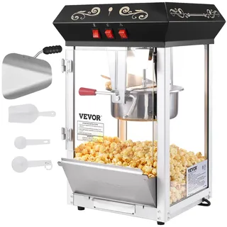 Vevor Popcorn Maker, 850W Popcorn Popper Maschine, 226.8 g Wasserkocher macht 48 Tassen pro Charge, Arbeitsplatten-Popcorn-Maker mit gehärtetem Glas, inklusive 4 Schaufeln, Filmkino-Stil, Schwarz