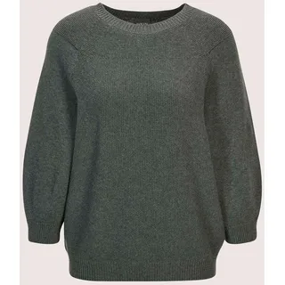 Longpullover MADELEINE "Strickpullover Zeitloser Baumwollpullover mit Perlfang-Muster", Damen, Gr. 36/38, grau (graphit, melange), Obermaterial: 100% Baumwolle CO., Modern, Pullover Longpullover, weite Ärmel