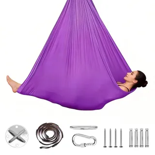 Aerial Yoga Hhängematte, 2-in-1 Yoga Hängematte & Swing, max. 200 kg, 1.5x2.8m, Aerial Yogatuch inkl. Montagezubehör (Hellviolett)