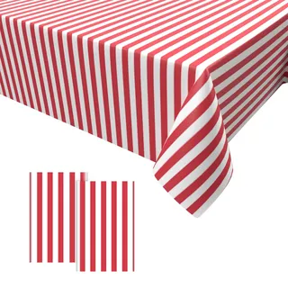 2PCS Rote Weiß Party Tischdecke, Zirkus Einweg Kunststoff Bierbank Tischdecke für Kindergeburtstag Karneval Thema Dekorationen 137 * 274cm