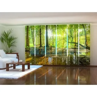 Fotogardine Bäume Sonne Wald Schiebevorhang mit Motiv Schiebegardine auf Maß - 70 X 225