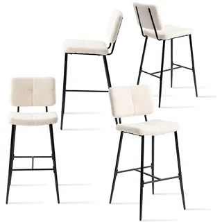 MEUBLE COSY Barhocker 4er Set Barstuhl Sitzhöhe 75 cm mit Lehne und Fußstütze aus Bouclé-Stoff Tresenhocker Bistrohocker für Bar Bistro Café Küche, Industriell, Beige