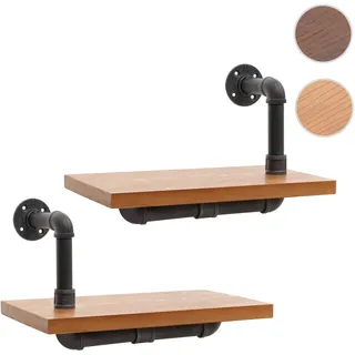 2er-Set Wandregal HWC-N29, Hängeregal Regal Bücherregal, 3D-Struktur Industrial Stahl Massiv-Holz 29