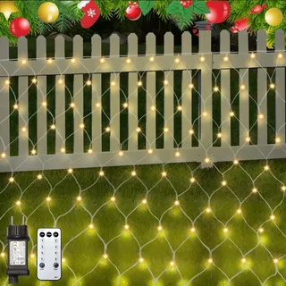 Dankeled Lichternetz Außen, 2x3M LED Weihnachtsbeleuchtung Außen Netz Warmweiß mit Stecker, Fernbedienung, Timer, 8 Modi, Wasserdicht Lichtervorhang Innen für Garten Zimmer Balkon Party Weihnachtsbaum