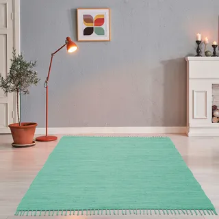 THEKO Teppich »Happy Cotton Fleckerl, handgewebt« rechteckig 5 mm Höhe Flachgewebe, reine Baumwolle, meliert, mit Fransen, auch als Läufer, grün