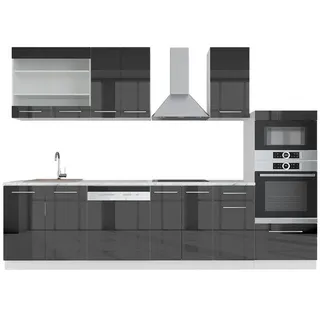 Vicco Küchenzeile Fame-Line 300 cm Anthrazit Hochglanz/Weiß