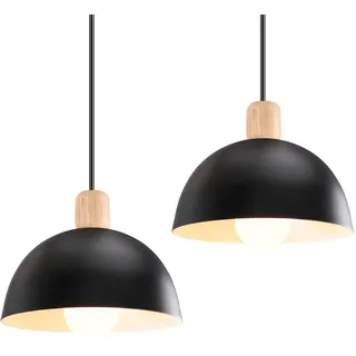 iDEGU 2 Stück Ø20cm Hängelampen Retro E27 LED Hängeleuchte Moderne Skandinavisch Deckenleuchte aus Metall Holz Pendelleuchte für Schlafzimmer Esszimmer Küche Restaurant (Schwarz, 2 Lampen)