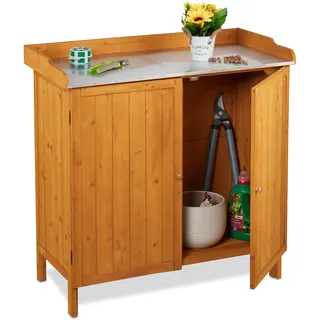 Relaxdays Pflanztisch mit Unterschrank 94 x 94 x 47 cm Orange