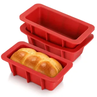 VINATO 3 Stück Silikon Backformen, Antihaft Backform Silikon Rechteckig Kuchenform Brotbackform Silikonbackform Kastenform für Brownie, Kuchen, Brot, BPA-frei, Rot