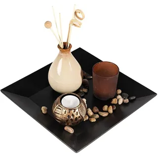 lachineuse - Dekoratives Kerzentablett Zen - Innendekoration mit Kleiner Vase & Trockenblumen - Durchmesser 25 cm - für Schreibtisch, Couchtisch - Asiatisches Dekoobjekt - Geschenkidee - Rechteckig
