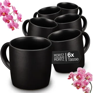 Moritz & Moritz NORDIC Kaffeetassen Set 6-teilig Schwarz - ca. 300ml aus hochwertigem Steinzeug - Stilvolles Design mit Henkel - Tassen mit Henkel für Kaffee, Tee, heiße Schokolade, Cappuccino