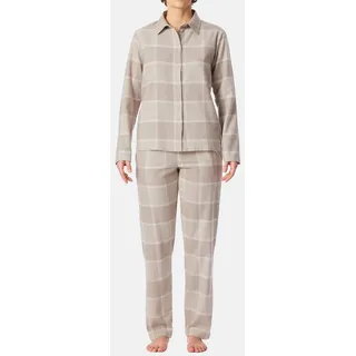 SCHIESSER Damen Schlafanzug Set lang mit Knopfleiste weiche Baumwolle-Selected Premium Warming Pyjamaset, beige_181991, 46