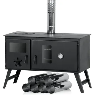 CampFeuer Zeltofen 58,5 x 28,5 x 232 cm aus Stahl | schwarz | mit 2 Kammern, Feuerstelle | Kaminofen, Gartenofen, Holzofen für Camping & Outdoor | Zeltheizung, Camping Stove, Outdoor Ofen zum Kochen