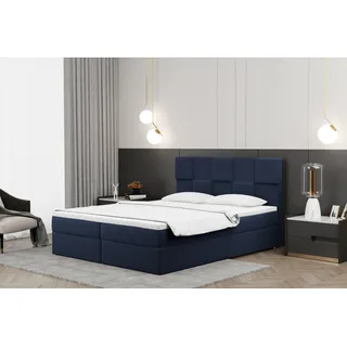 Kaiser Möbel Boxspringbett 100x200cm mit bettkasten und matratze+topper, Schlafzimmerbett CLARA Marineblau - Blau