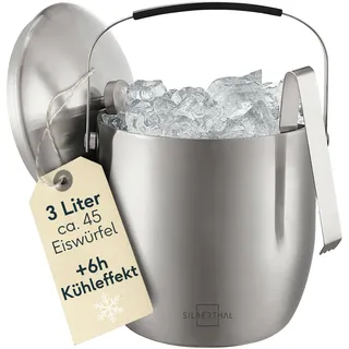 SILBERTHAL Eiswürfelbehälter Edelstahl 3L - Doppelwandig Isoliert | Eisbehälter mit Deckel & Zange – Eiskübel Ice Bucket für Cocktails, Wein, Sekt & Alkoholfreies – Weinkühler Flaschenkühler