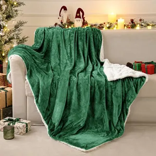 MIULEE Weihnachten Kuscheldecke Flauschig Decke Fleecedecke Wohndecken warm Sherpa Sofaüberwurf Decke Flauschig Überwurf Mikrofaser Tagesdecke Für Bett Sofa Schlafzimmer Büro 130x150 cm Dunkelgrün