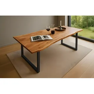 Esstisch Baumkante massiv Akazie natur 180 x 90 schwarz QUINN - Naturbelassen