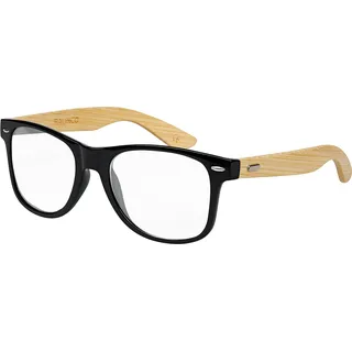 Balinco Bambus Holz Nerd Sonnenbrille Retro Vintage Unisex Brille mit Federscharnier für Herren & Damen (Bambus - Transparent)