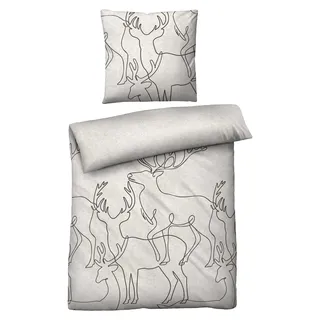 Melange-Flanell Bettwäsche Hirsch 1x 135x200 cm + 1x 80x80 cm, grau - Grau