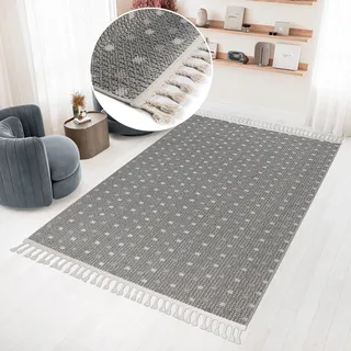 Bruno Banani Teppich »Dotty, In- und Outdoor geeignet« rechteckig 6 mm Höhe Woll-Optik, Hoch-Tief Struktur, mit Fransen, Balkon, Terrasse, beige