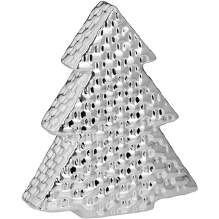 H.Bauer jun. Porzellan Deko Tannenbaum 20 cm - silbern glänzender Porzellanbaum - großer Silberbaum ideal für die winterliche Dekoration oder dekorativ zu Weihnachten
