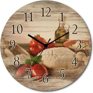 ARTland Holz Wanduhr Funkuhr - schwarzer Zeiger Teig für Pizza Größe: 30x30 cm - Creme