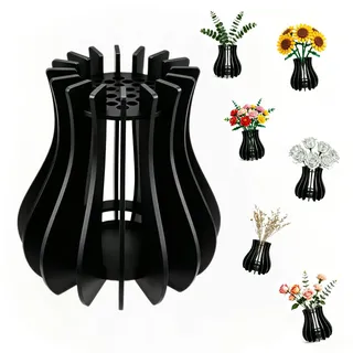 DiiWmme Holzvase DIY Bauset für Lego Blumen & Lego Sonnenblumen, Schwarz