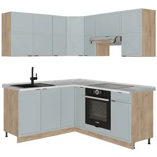 Vicco Winkelküche Fame-Line L-Form 160 x 60 cm Hellblau-grau/Goldkraft Eiche