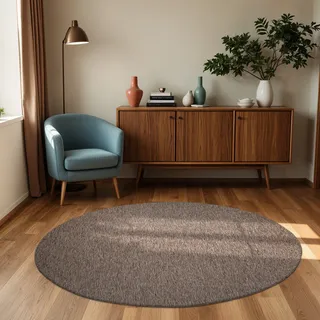 In- & Outdoor Teppich Flachgewebe einfarbig modern wetterfest für Terrasse Küche Grösse 80 cm Rund - Taupe