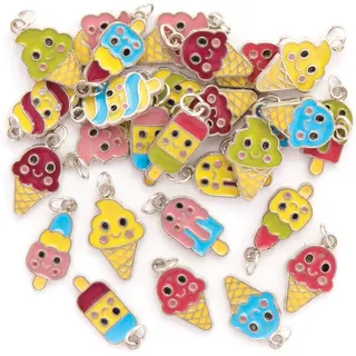 Baker Ross FE389 Eiscreme Charms Anhänger für Kinder - 30er Pack, Perfekt für Mädchen zum Armbänder, Ketten und Schmuck Basteln