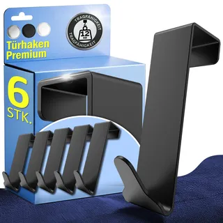 Menz Premium Türhaken zum Einhängen, 6er Set - Schwarze Kleiderhaken Tür Edelstahl, formstabile Haken zum Einhängen, Türgarderobe mit hoher Tragkraft, universell einsetzbare Türhakenleiste