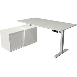 Kerkmann Schreibtisch Sitz- /Stehtisch Move 1 silber mit Sideboard lichtgrau - Silber
