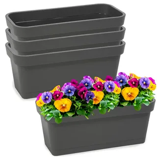 PECZEKO Blumenkasten-Set aus Kunststoff, Pflanzkasten für Blumen und Kräuter, Widerstandsfähiger Balkontopf, Pflanzkübel für Balkon 4 Pack Anthrazit, ø 40 cm
