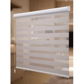 PlisseeOnline Doppelrollo Duorollo mit Alu Kassette Weiß 100% Polyester Breite: 220 cm Höhe: 200 cm Blickdicht Deckenmontage Freihängend für Fenster und Türen Raffrollo Seitenzugrollo Zebra Perde