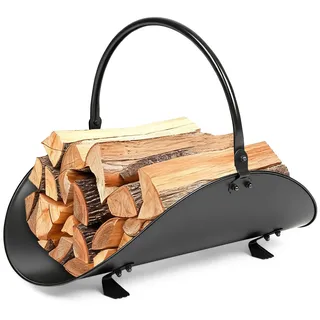 Amagabeli Kaminholzkorb Metall, Kaminholzregal innen Holzkorb für Kaminholz, schwarz Tragetasche Schwarzer