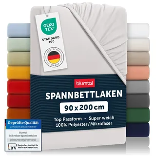 Blumtal® Spannbettlaken 2er Pack - Microfaser - Ökotex zertifizierte Bettlaken 90x200cm - Spannbetttuch - Bettbezug / Laken - Moonlight Grey-Grau