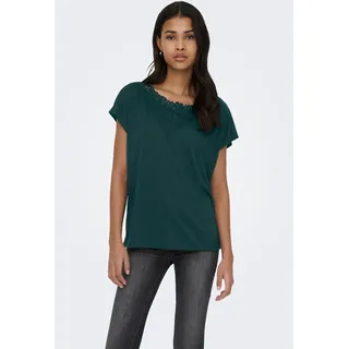 Spitzenshirt ONLY "ONLWINNIE S/S TOP CS JRS", Damen, Gr. M, grün (ponderosa pine), Jersey, Obermaterial: 100% Polyester, unifarben, regular fit normal, Rundhals, Shirts Spitzenshirt, Polyester, regular fit, Topseller