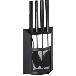 Dongbin 5-teiliges Kaminbesteck, Kaminzubehör mit Schaufel, Besen, Haken, Zange und Halter, aus Legiertem Stahl, modern, schwarz, 61 x 28,5 x 16 cm