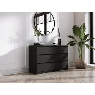 3xEliving Kommode Sideboard DEMII 6 120cm - mit 6 Schubladen in Schwarz / Verschiedene Farben und Großen - Schwarz