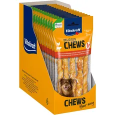 Vitakraft Chews, Hundesnack, Kaurolle zur Belohnung, aus getrockneter Rinderhaut, umwickelt mit Hühnchenfleisch, fettarm, für mittelgroße Hunde, ohne Zusatz von Getreide (15x 90g)